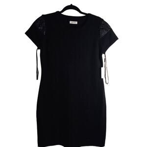 Calvin Klein Knit Dress Black with crocodile pattern vinyl shoulders Large